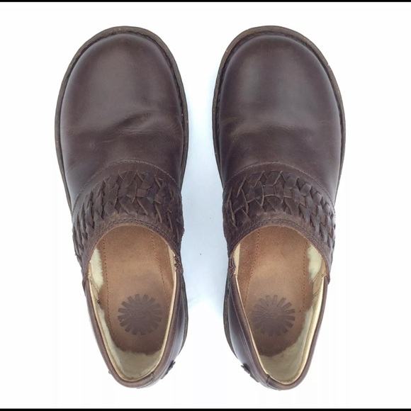 UGG Anila Full Grain Leather Wool Lined Closed Back Slip On Shoes Comfort Clogs - Picture 11 of 14